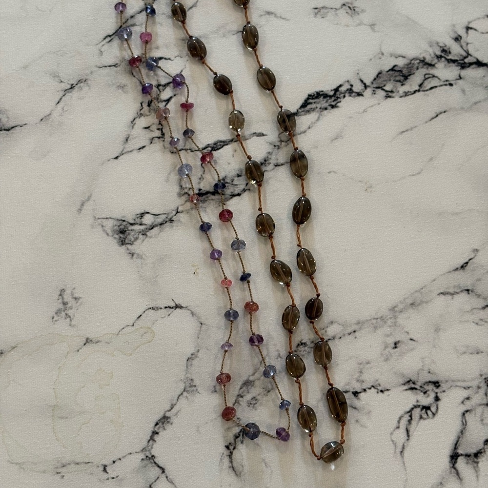 2 knotted beaded necklaces